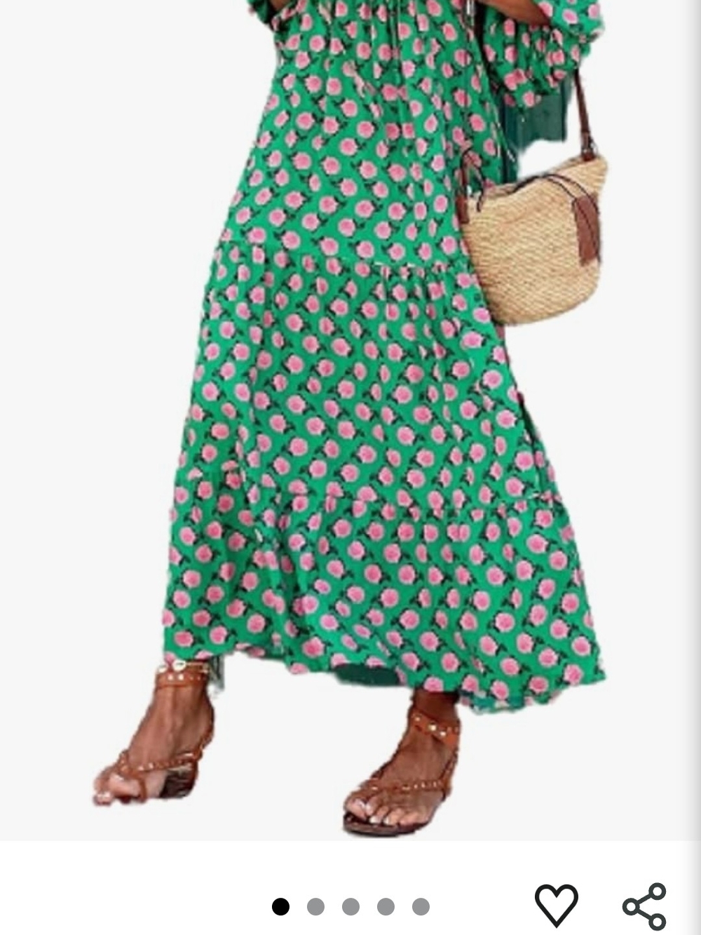 Green Floral Maxi Dress with Pink Roses